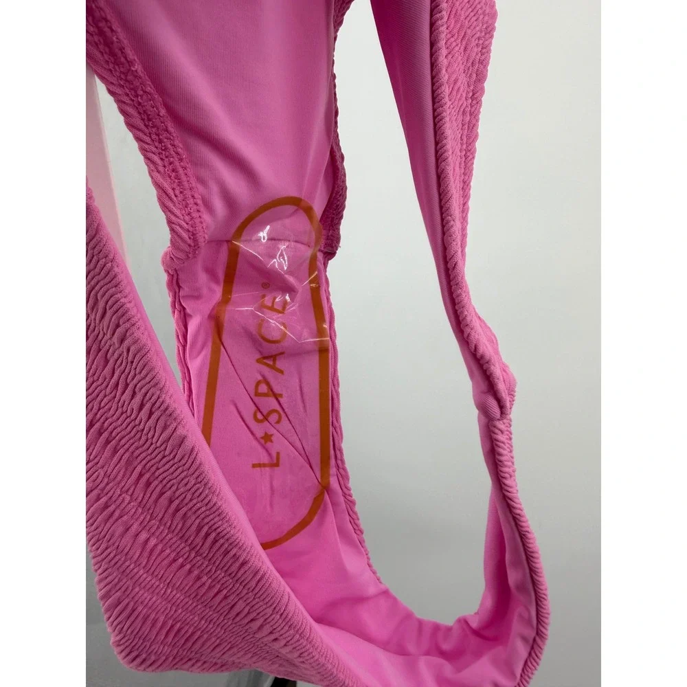 L*Space Rocky Bottom Classic Bikini Bottom Womens Small Pink Smocked PURCC25‎